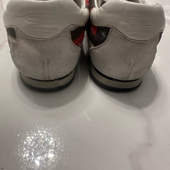 COACH SNEAKERS- LOGO LUGGAGE TAGS IN BROWN ORANGE & CREAM - size 7 1/2 M - Picture 6 of 6